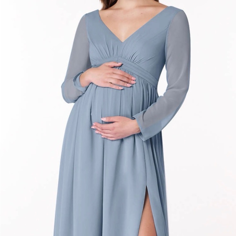 Azazie Powder Blue Long Sleeve Maternity Maxi Dress